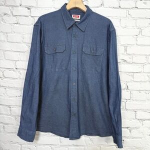 Wrangler Mens 2XL Blue Denim Long Sleeve Button Down Flex‎ Comfort Shirt